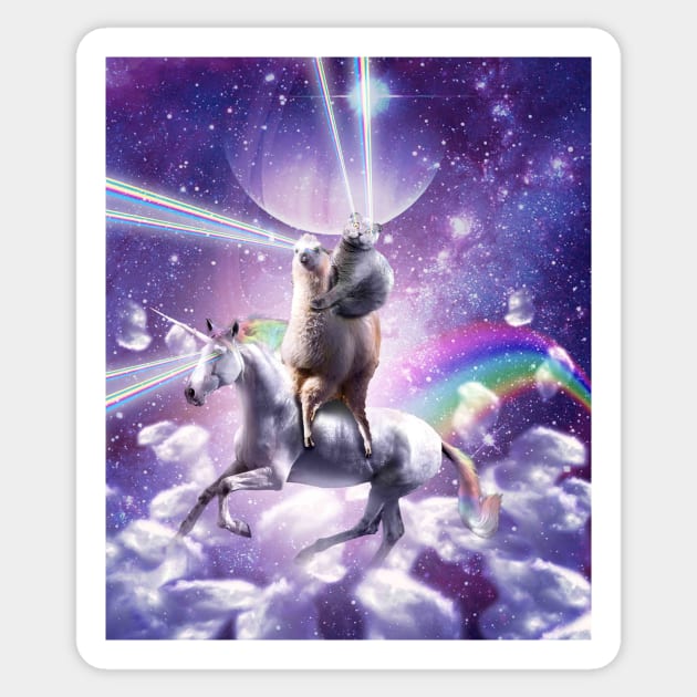 Laser Eyes Space Cat On Llama Unicorn - Rainbow Sticker by Random Galaxy